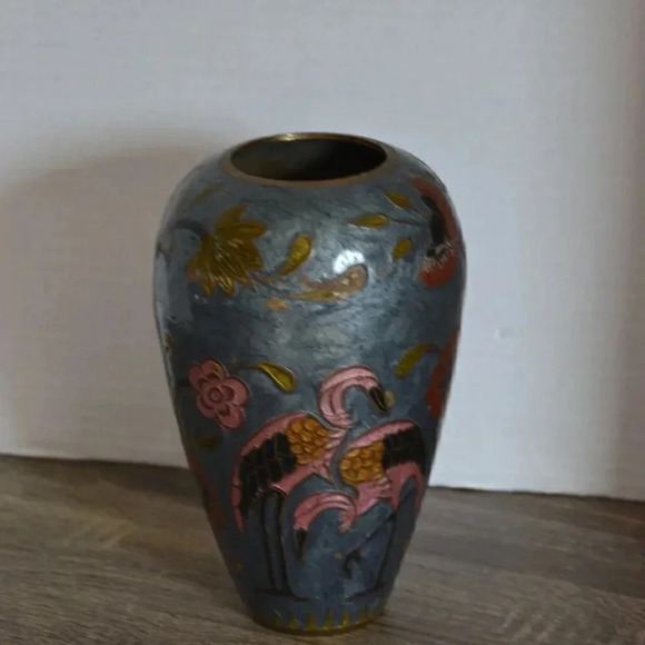 Vtg Cloisonne Flamingo Vase - Picture 2 of 10